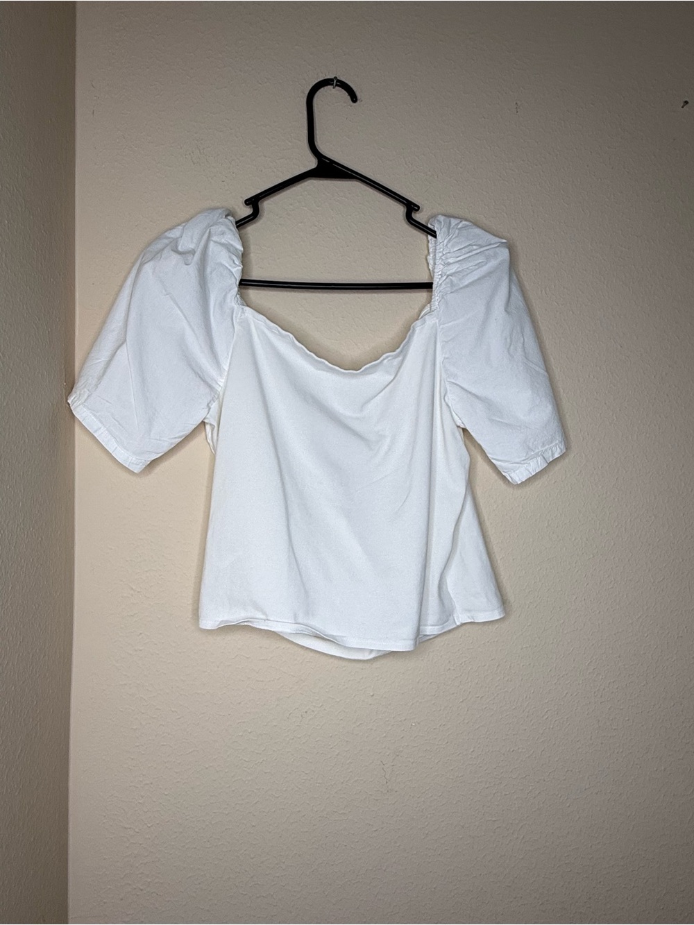 Anthropologie Cream Wrap Crop Top with Puff Short Sleeves - Picture 3 of 6